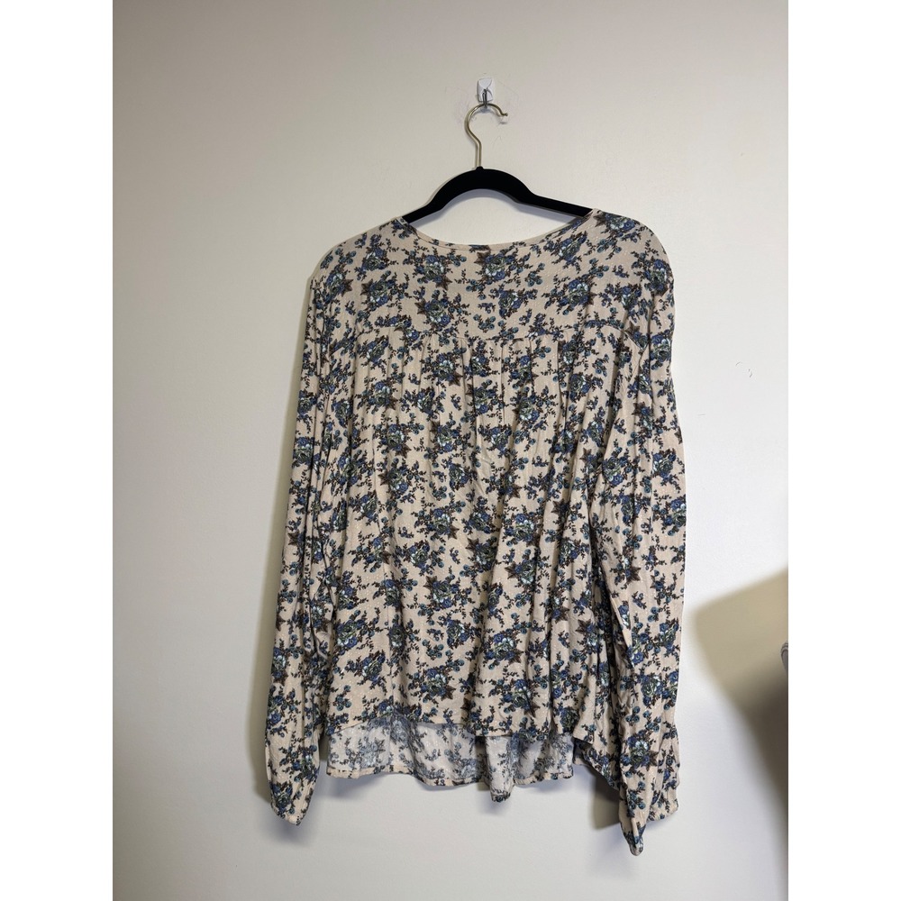Lucky Brand Women's Tan and Blue Floral Long Sleeve Blouse Size XXL - Picture 4 of 6